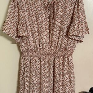 Floral Mini Dress in Brown and White